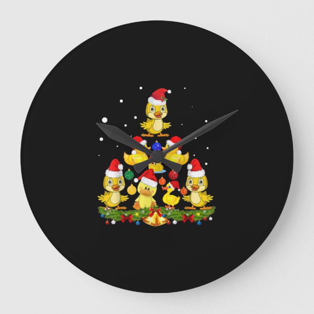 Duck Christmas Tree Große Wanduhr (Vorderseite)