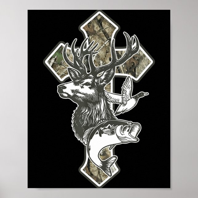 Duck Deer Dove Camo Cross Christian Hello Hunting  Poster (Vorne)