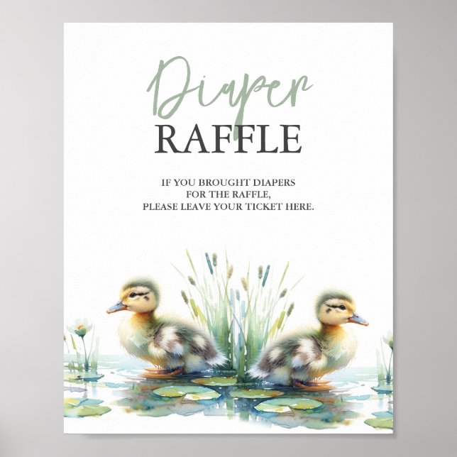 Duck Diaper Raffle Baby Dusche Schild Grün (Vorne)
