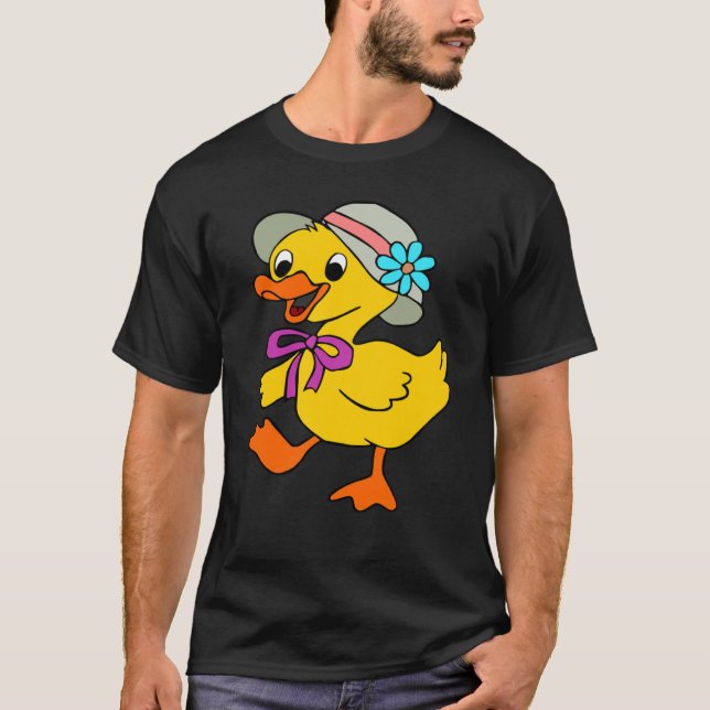 DUCK DUCKLING HAT RIBBON EASTER DUCK GOOSE BIRD T-Shirt (Vorderseite)