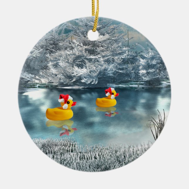 Duck Duo Weihnachten 2 Keramiken Ornament (Vorne)