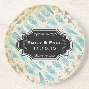 Duck Egg Blue Feather Pattern Hochzeit Untersetzer