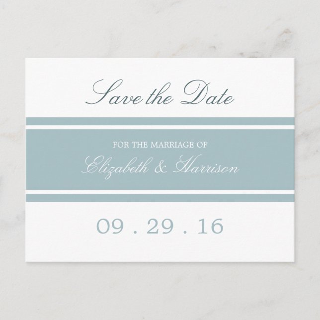 Duck Egg Blue Modern Wedding Save The Date Ankündigungspostkarte (Vorderseite)