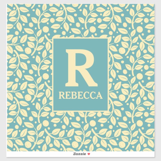 Duck Egg Blue und Cream Leaf Muster Gepäckraum Aufkleber (Blatt)