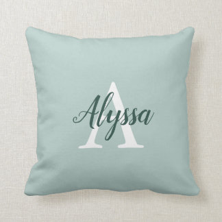 Duck Egg Green Monogram Script Throw Kissen