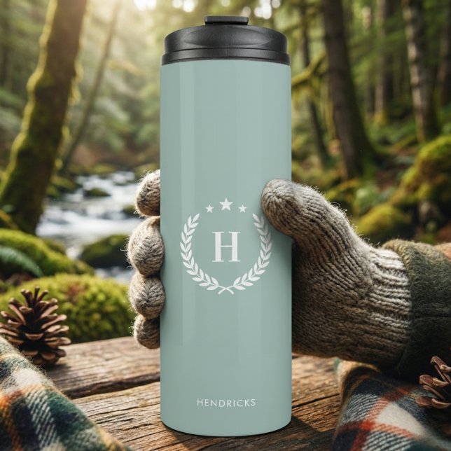  Duck Egg Green Monogram Stylish Modern Minimalist Thermosbecher (Von Creator hochgeladen)