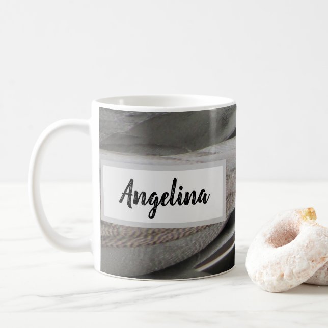 Duck Feather Foto Moderne Schwarze Graue Natur Kaffeetasse (Mit Donut)