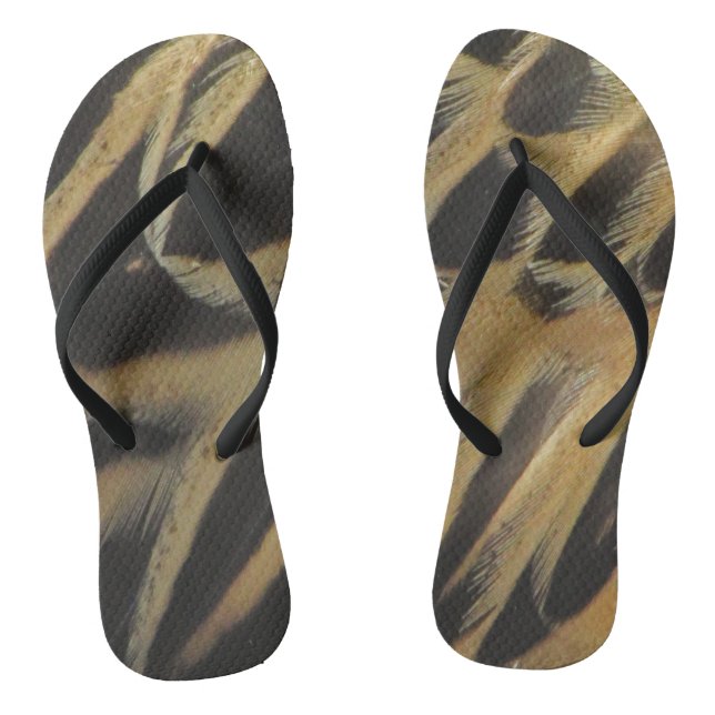 Duck Feather Muster Rich Gold Brown Nature Foto Flip Flops (Fußbett)