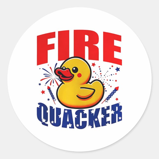 Duck Firequacker Patriotic Funny Independence 4. Runder Aufkleber (Vorderseite)
