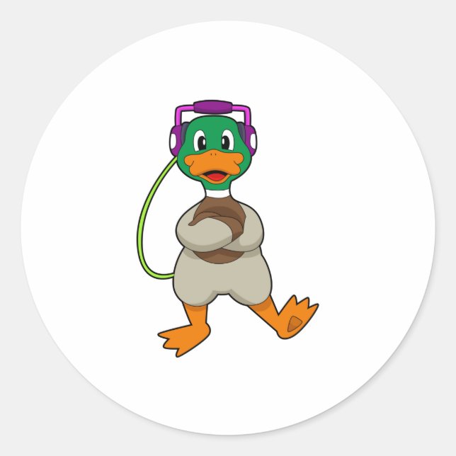 Duck Headphone Music Runder Aufkleber (Vorderseite)