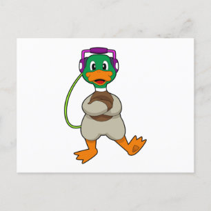 Duck Headphone Musik Postkarte