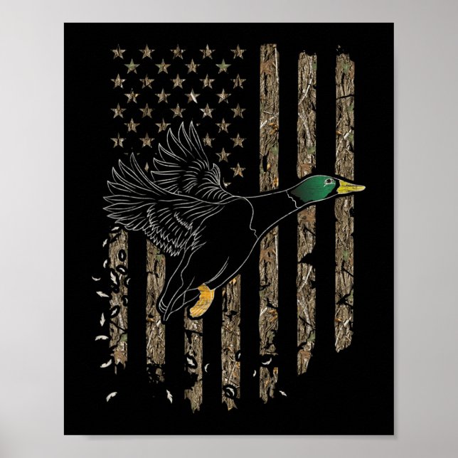Duck Hunter American Flag Wasservögel Jagd Camouf Poster (Vorne)