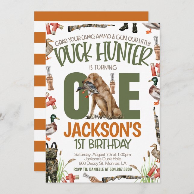 Duck Hunter First Birthday Einladung (Vorne/Hinten)