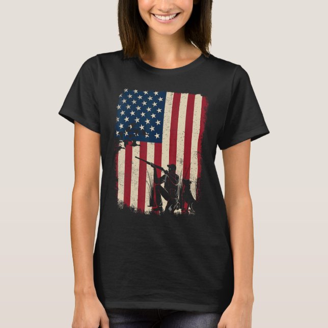 Duck Hunting Distressed Patriotic American Flag  H T-Shirt (Vorderseite)