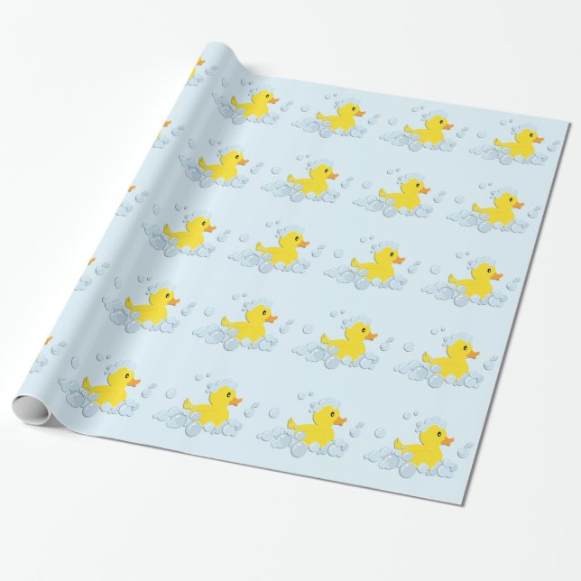 Duck in Blue Bubbles Baby Duck Geschenkpapier (Ungerollt)