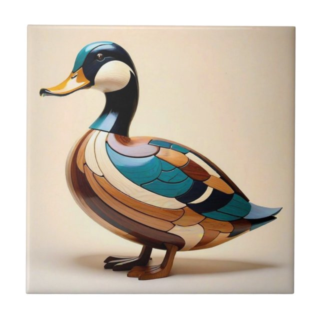 Duck intarsia wood art print bird ceramic tile fliese (Vorderseite)