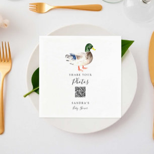 Duck Mallard Baby Shower Share Fotos QR Code Serviette