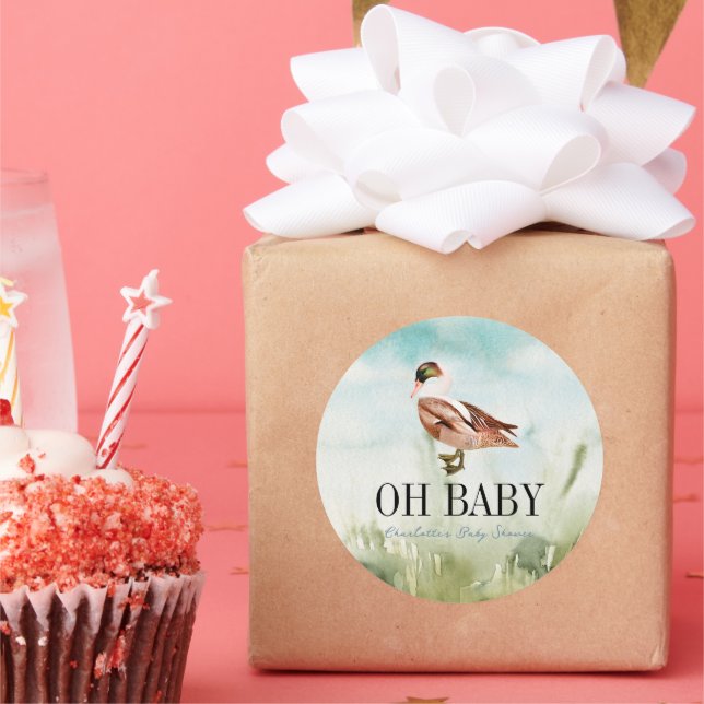 Duck/Mallard Wasserfarbenfeld Kinderdusche Runder Aufkleber (Party)