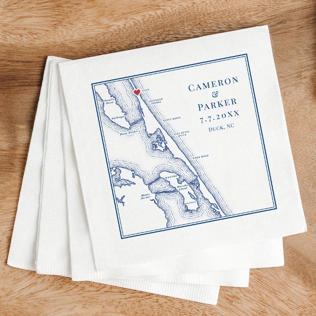 Duck NC Außenbanks OBX Navy Elegante Hochzeit Serviette (Sanderling Resort Wedding in Duck NC custom wedding napkins in elegant navy blue )