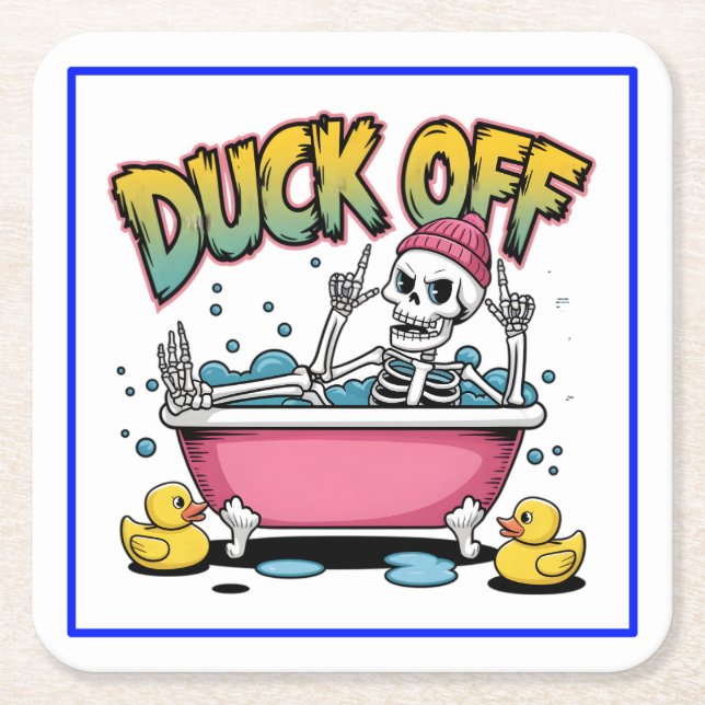 Duck Off Funny Skeleton Design-61161 Rechteckiger Pappuntersetzer (Vorderseite)