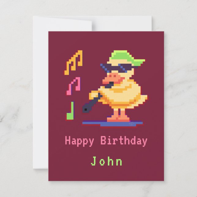 Duck Play Music Pixel Art Flat Card (Vorderseite)