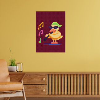 Duck Playing Musik Pixel Art Poster