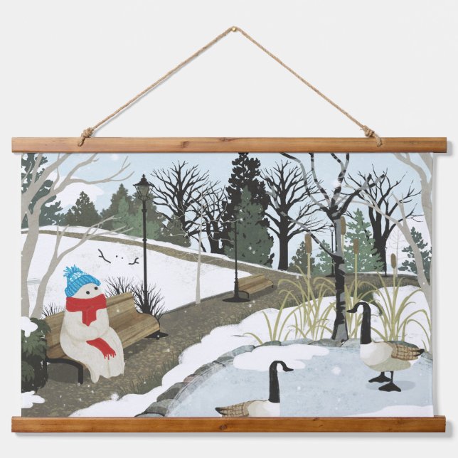Duck Pond - Winter Wandteppich Mit Holzrahmen (Vorne)