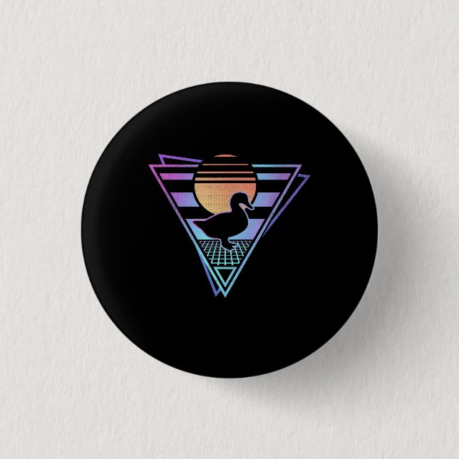 Duck Retro 80er EDM Synthwave Gift T - Shirt Button (Vorderseite)