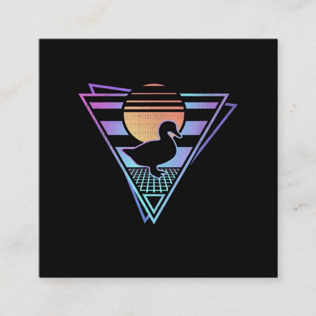 Duck Retro 80er EDM Synthwave T - Shirt Quadratische Visitenkarte (Vorderseite)