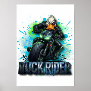 Duck Rider 3D Cyber-Enten-Motorrad-T-Shirt Poster