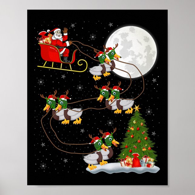 Duck Santa Sleigh Flying Funny Magical Christmas P Poster (Vorne)