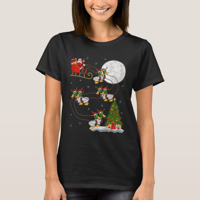 Duck Santa Sleigh Flying Funny Magical Christmas P T-Shirt (Vorderseite)