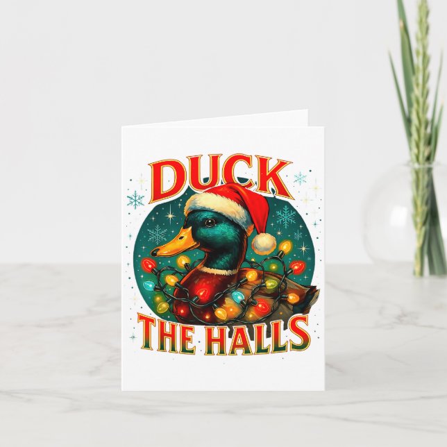 Duck The Halls Funny Christmas Lights Hunting Seas Karte (Vorderseite)