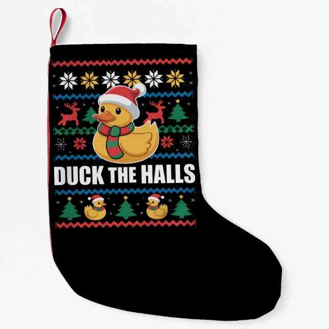 Duck The Halls Ugly Christmas Funny Santa Claus  Kleiner Weihnachtsstrumpf (Vorderseite)