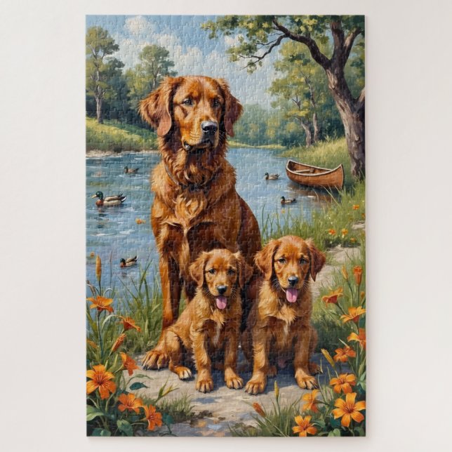 Duck Tolling Retriever Riverside Lily Kunst Puzzle (Vertikal)