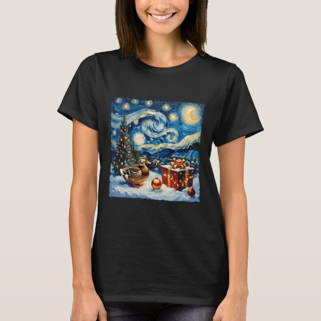 Duck Van Gogh Style Starry Night Weihnachtsfest T-Shirt (Vorderseite)