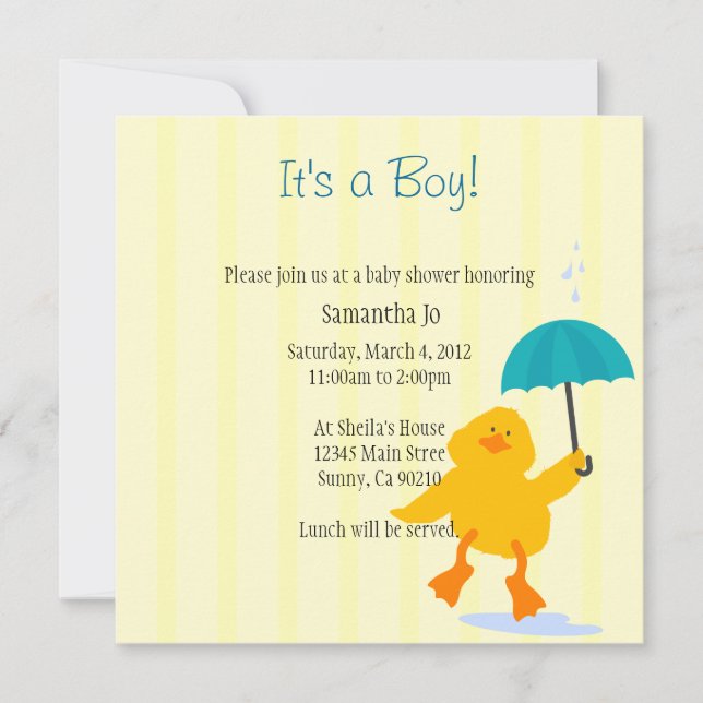 Duckie Baby Dusche Einladung (Vorderseite)