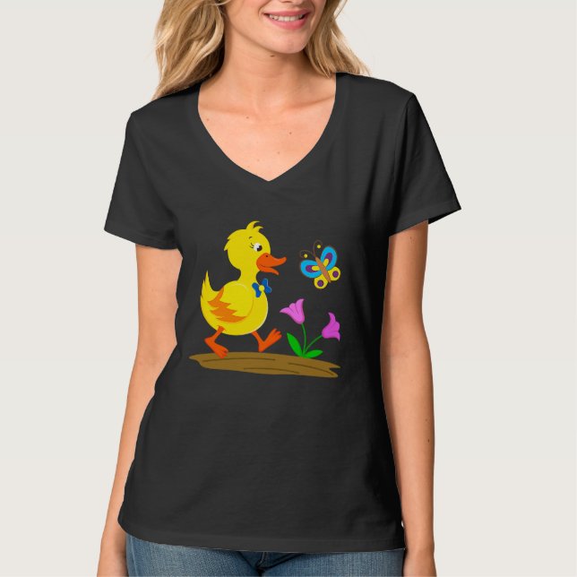 Duckling and butterfly cute baby duck T-Shirt (Vorderseite)