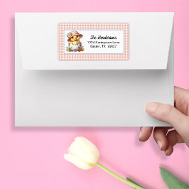 Duckling Chick in Easter Egg on Pink Gingham Plaid Adressaufkleber