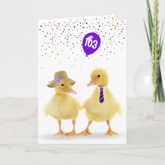 Duckling Couple mit 103. Geburtstagsballon Karte (Vorderseite)