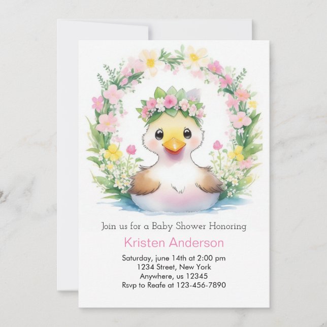 Duckling Dreamscape: Girl Baby Shower Einladung (Vorderseite)