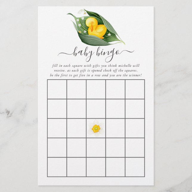 Duckling Lilly of the Valley Baby Shower Bingo (Vorderseite)
