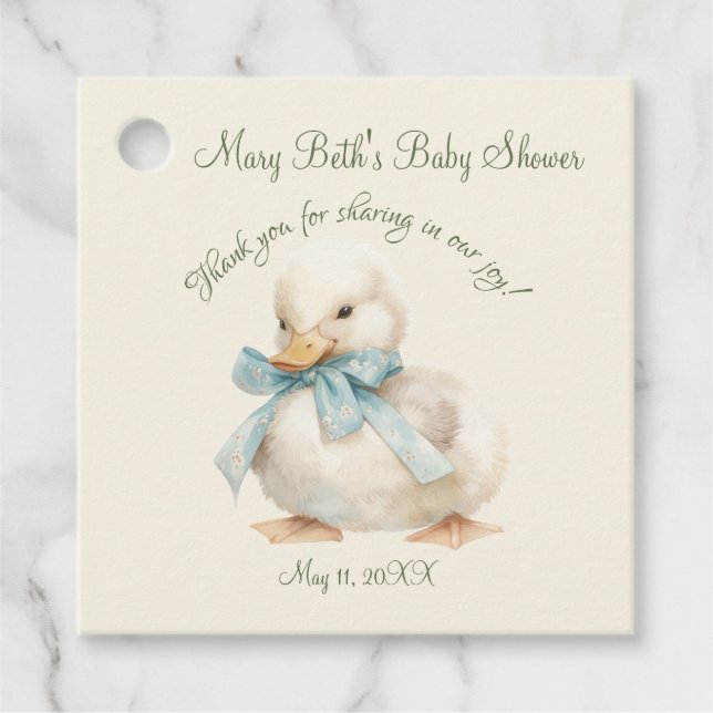 Duckling mit Ribbon Babydusche Geschenkanhänger (Vorderseite)