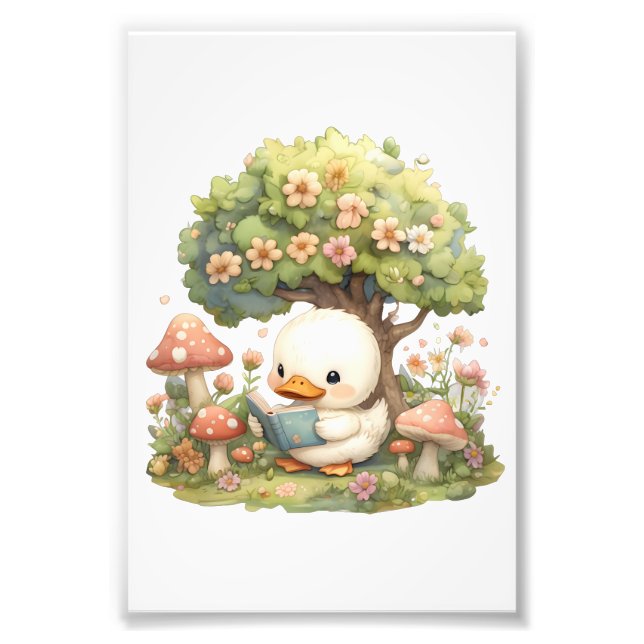 Duckling Reading Under a Tree - Whimsical and Rela Fotodruck (Vorne)