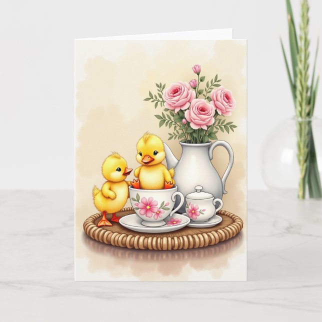 Duckling Tea Party Scene Card Karte (Vorderseite)