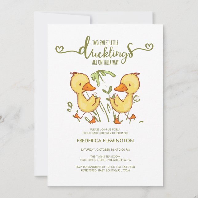 Duckling Twins Kinderdusche Einladung (Vorderseite)