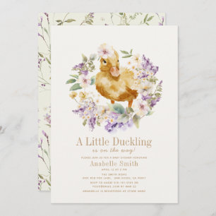 Duckling Watercolor Floral Girl Babydusche Einladung