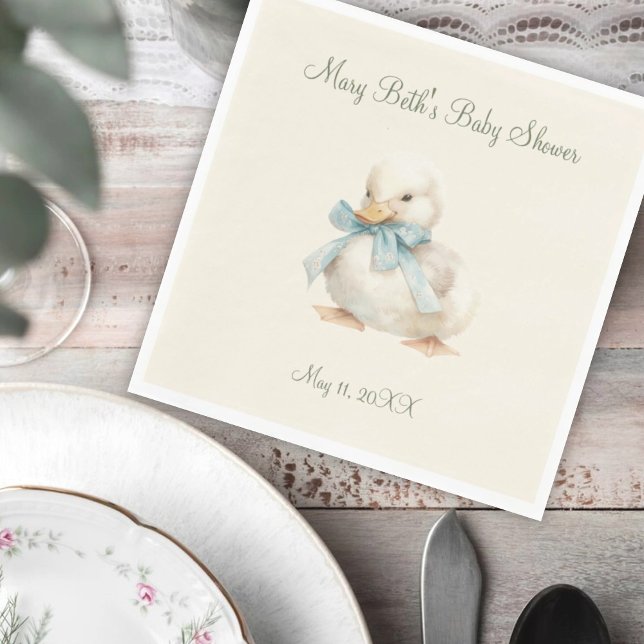 Duckling with Ribbon Baby Shower Paper Napkin Serviette (Von Creator hochgeladen)