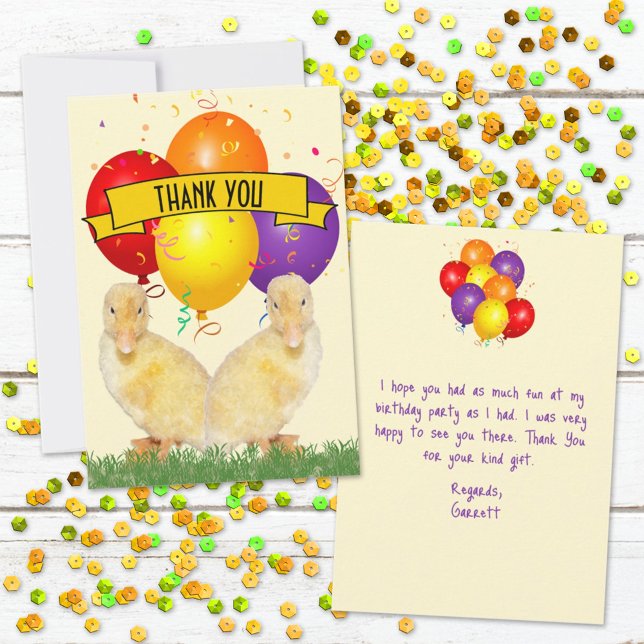 Ducklings farbenfrohe Balloons Kinder zum Geburtst Dankeskarte (Send a thank you to all your guests who attended the birthday party with this cute flat card.  )