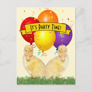 Ducklings farbenfrohe Balloons Kinder zum Geburtst Einladungspostkarte